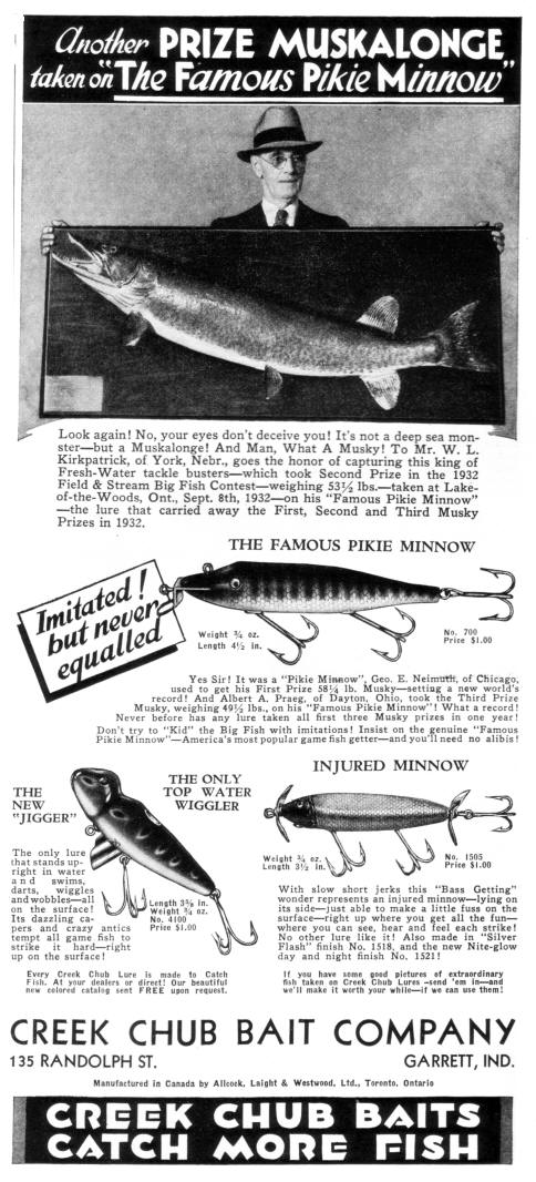 Vintage Fishing Ad - Pike Minnow, circa 1933